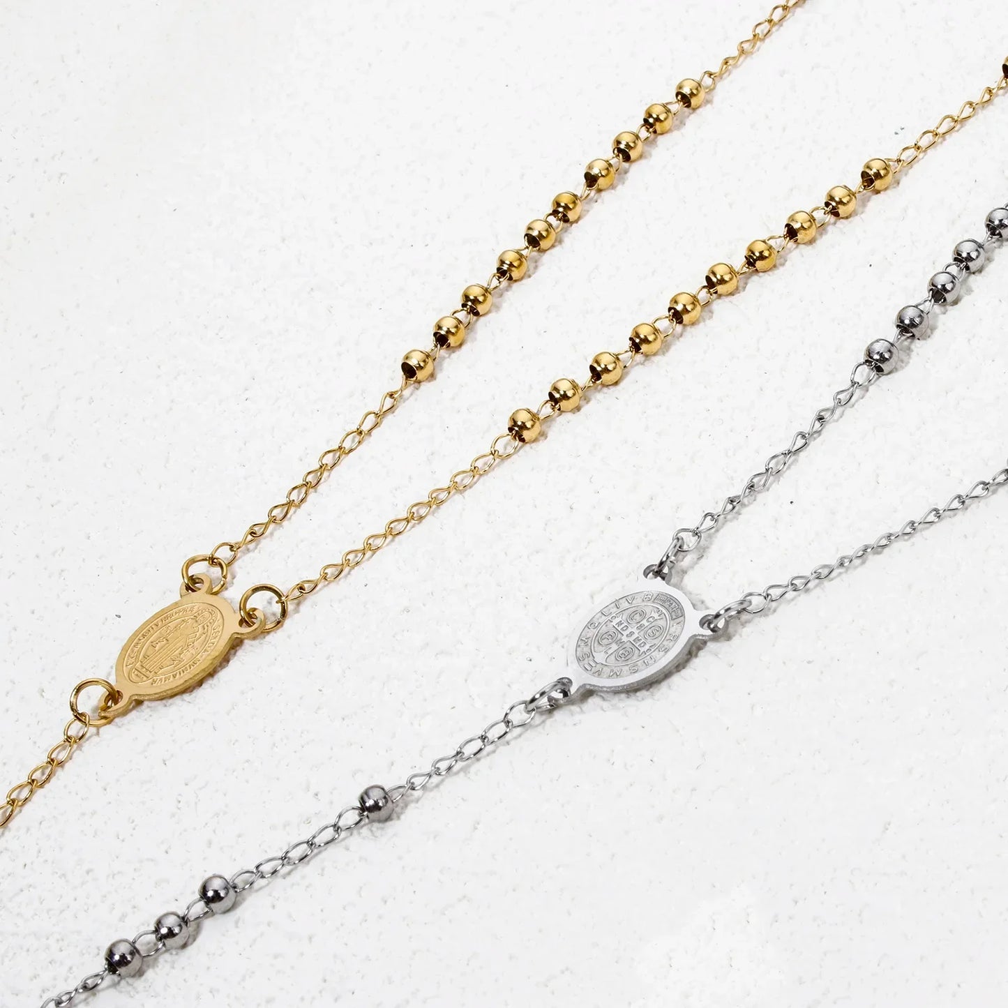 1 Piece Religious 304 Stainless Steel Prayer Beads Rosary Necklace Cross Pendant For Women Jewelry Gifts 52cm(20.5") long