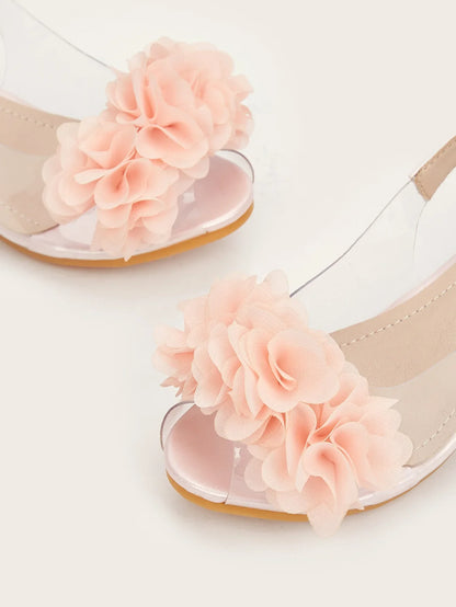 2025 New Fashion Flower Girl Princess Sandals Summer Fish Mouth Transparent Thick Heel Open Toe Children's Sandals High Heels
