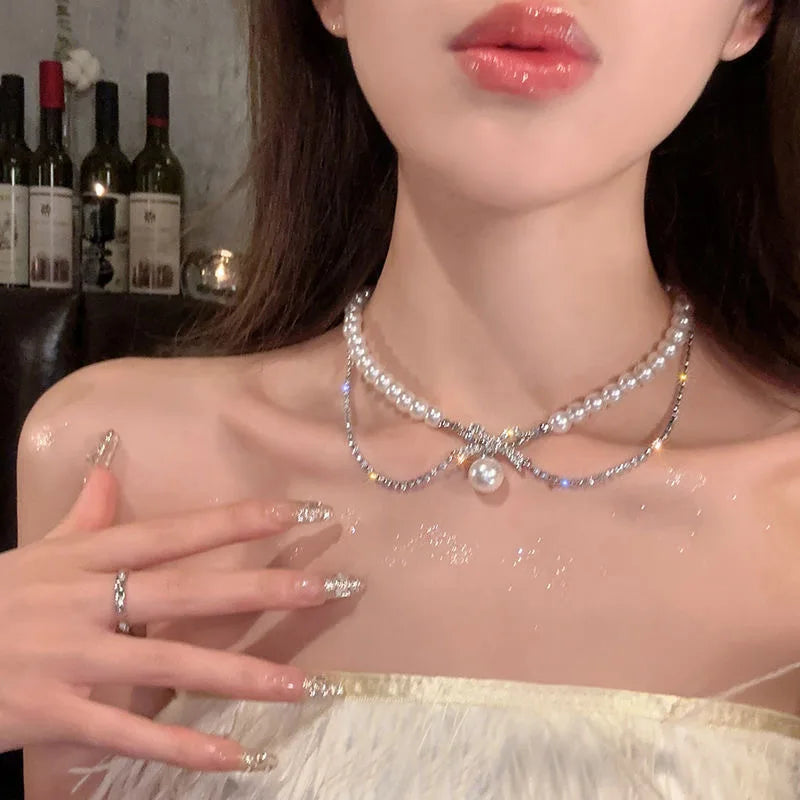 Elegant Irregular Imitation Pearl Beads Necklace for Women Vintage Party Wedding Tassels Choker Fashion Jewelry Accessories Gift