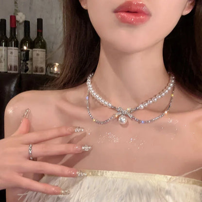 Elegant Irregular Imitation Pearl Beads Necklace for Women Vintage Party Wedding Tassels Choker Fashion Jewelry Accessories Gift