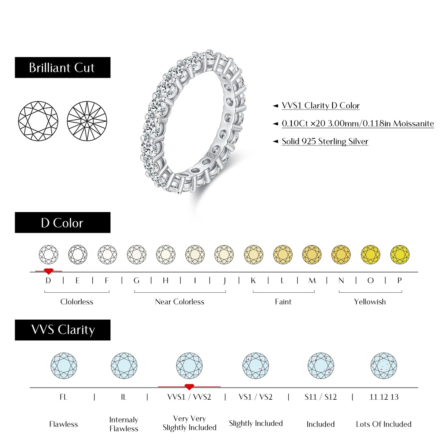 D Color Moissanite Eternity Band Rings 925 Sterling Silver Luxury Stackable Fashion Ring For Women Fine Jewelry