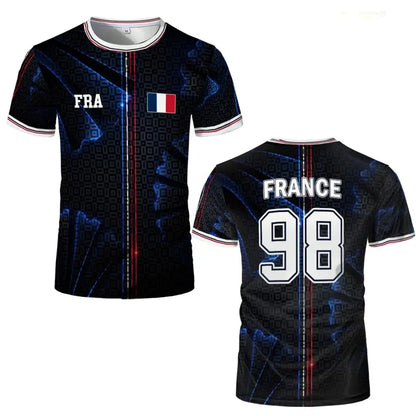 France Flag Print Football Jersey Summer Unisex Street Casual Short Sleeve Tops Sports Training Breathable Quick-drying T-Shirt
