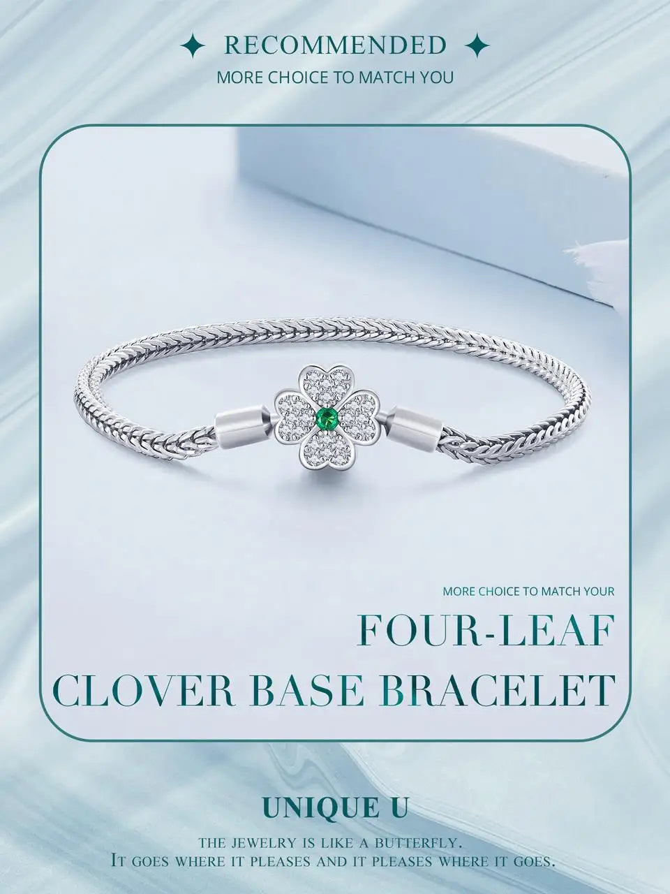 925 Sterling Silver Four-Leaf Clover Snake Basic Bracelet Pave Setting CZ for Women Beads and Charms DIY Fine Jewelry