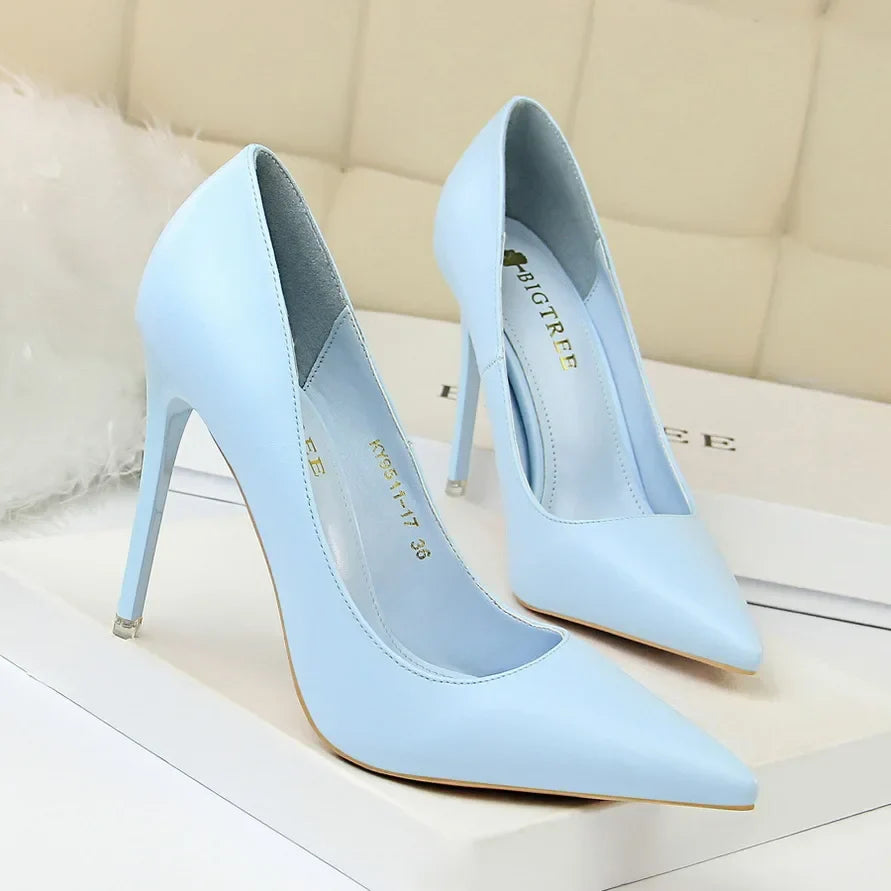 Plus Size 34-43 Woman Classic Concise 7.5cm 10.5cm High Heels Lady Elegant Colorful Pumps Scarpins Yellow Mid Low Heels Shoes