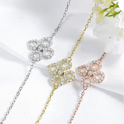 Adjustable Flower Moissanite Bracelets for Women Certified Sparkling 18k Plated Ear Jewelry 100% 925 Sterling Silver