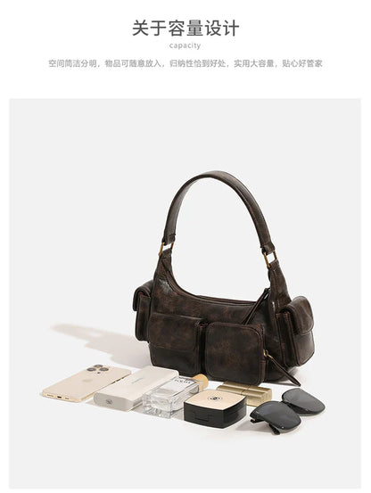 Small Double Pockets Shoulder Bags for Women 2024 New Fashion Trend Designer Underarm Bag Female Handbags and Purses Retro