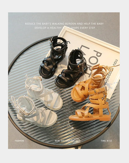 Girls Sandals Soft Bottom Little Princess Shoes Summer New Children's High Roman Shoes Baby Peep-toe Beach Shoes