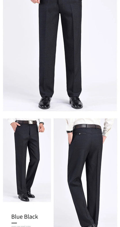 Men's Summer Thin Business Casual Pants Autumn Fashion Solid Gentle Thicken Trousers Male Brand Suit Pant Black Grey GOZBKF