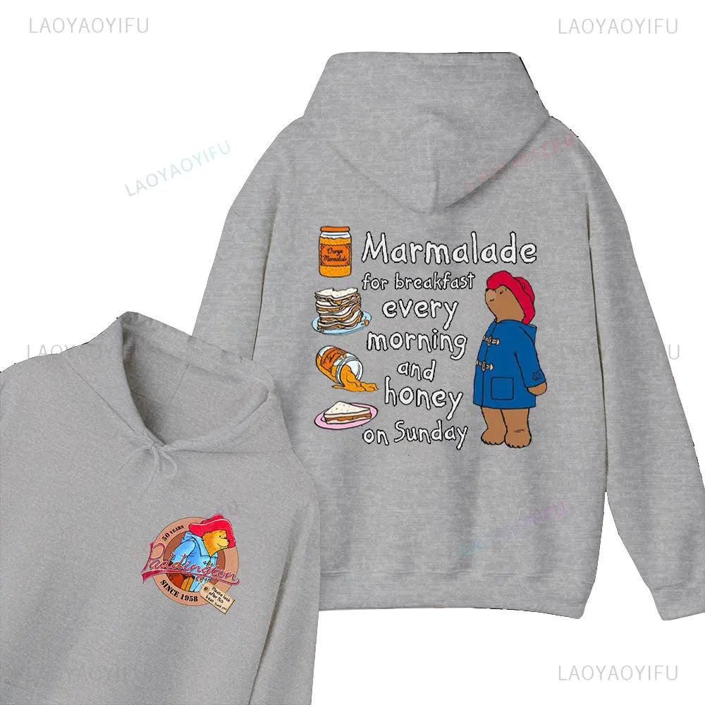 Moletom com Capuz Unissex com Estampa de Urso Paddington Fofo em Londres Novo, Moletom com Capuz Oversized, Primavera