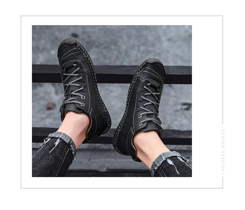 Men's Shoes Leather Unisex Walking Shoes Women Hand Stitching Outdoor Stitched Men Casual Boots