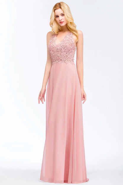 Vestido de Madrinha com Gola Halter Renda Pérolas Corpete Saia Longa até o Chão Chiffon Sexy Costas Abertas Roupa de Casamento