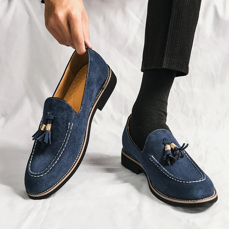 Mocassins com Borla Versão Coreana Masculinos Tamanhos Grandes 37-47 Verdes Sapatos Masculinos de Couro Camurça da Moda Sapatos Sociais Sapatos Masculinos para Dirigir