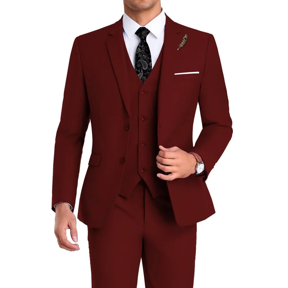 High-Quality Slim Fit Wedding Men's Suit Luxury Elegant Business Fashion Men Clothing 3 Piece Notch Lapel Blazer Vest Pants Set