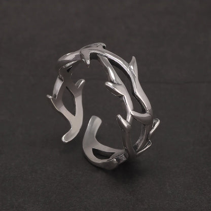 925 Sterling Silver Gothic Thorn Couple Rings for Women Men Punk Retro Cool Spiky Finger Ring Adjustable Hip-hop Y2k Jewelry