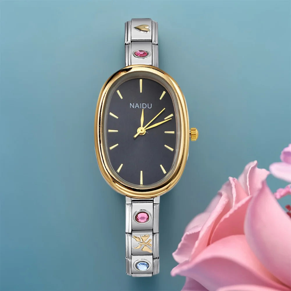 Fashion New Niche Watch Female Style Female Student Ellipse Quartz Watch Stainless Steel Strap Width 9mm Everyday Gifts