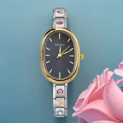 Fashion New Niche Watch Female Style Female Student Ellipse Quartz Watch Stainless Steel Strap Width 9mm Everyday Gifts