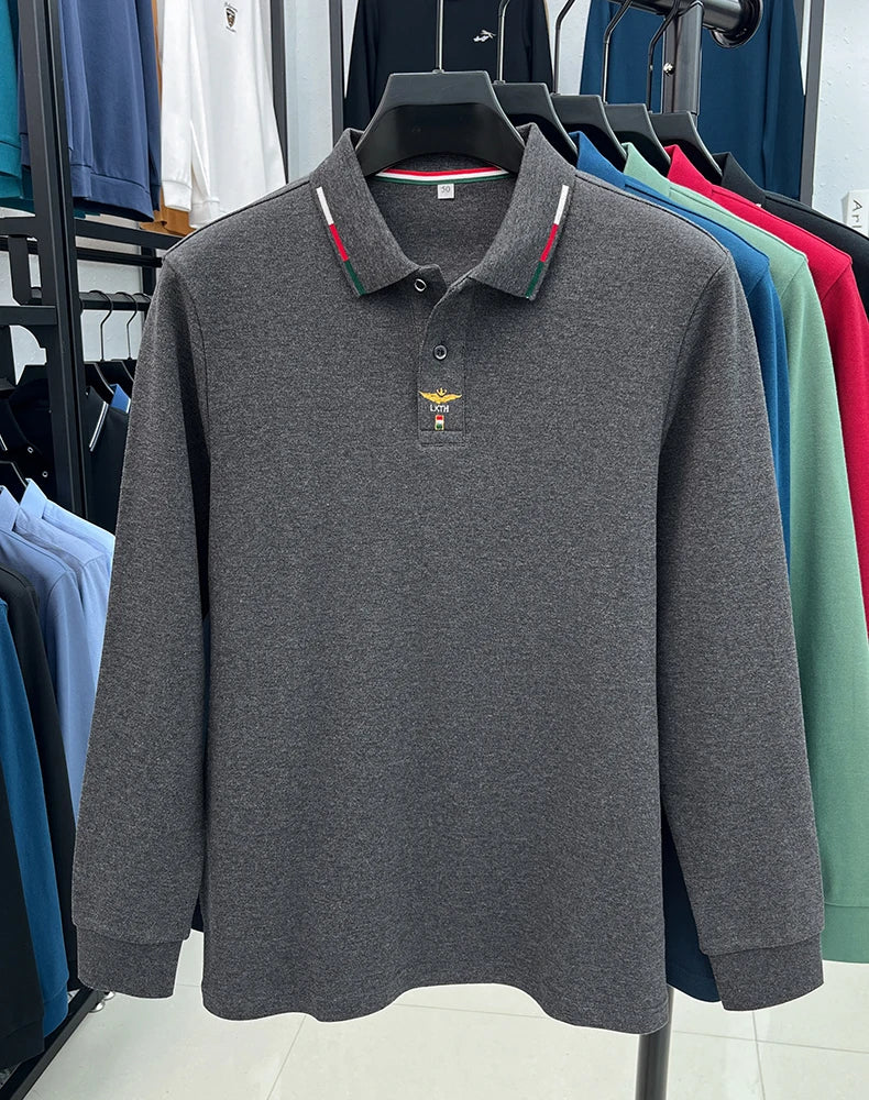 100% pure cotton long sleeved men's polo shirt autumn luxury brand custom embroidery design fashionable golf top casual T-shirt