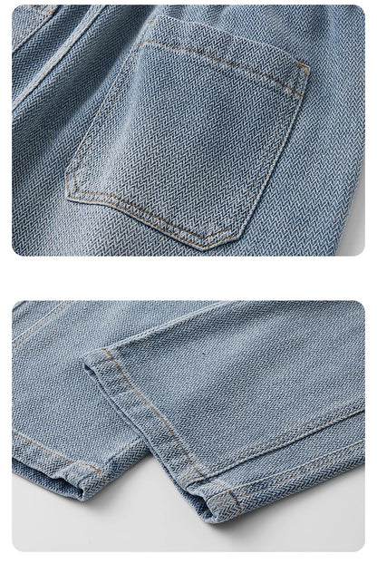 Brand Clothing High Quality Starry Sky Texture Fabric Men's Jeans Loose Straight Denim Pants Elastic Waist Drawstring Trousers