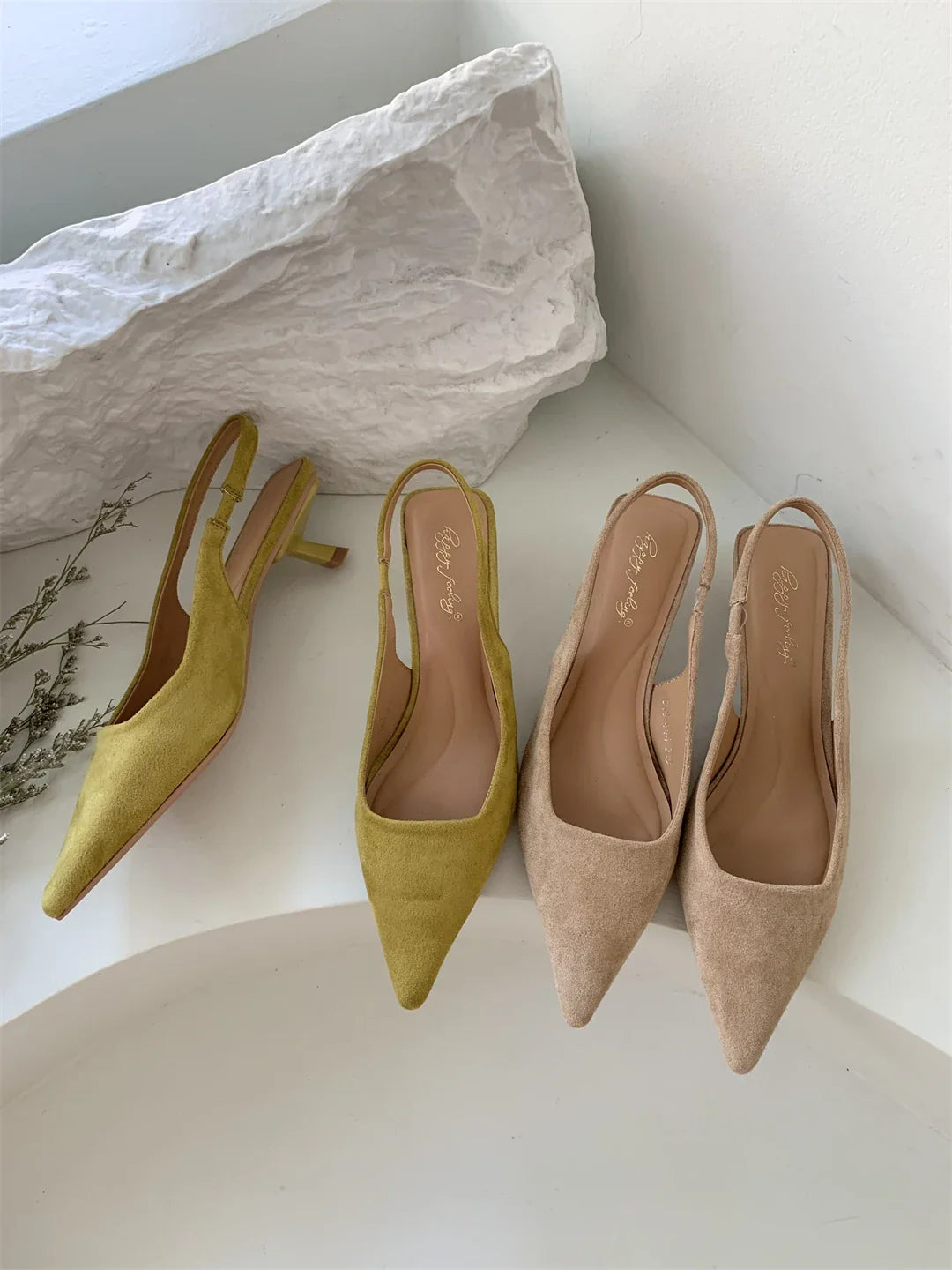 Women Sandals Pointed Toe Elegant Low-heel Shoes Summer Fashion Slingback Woman Mules Shoes Pumps Dress Shoes