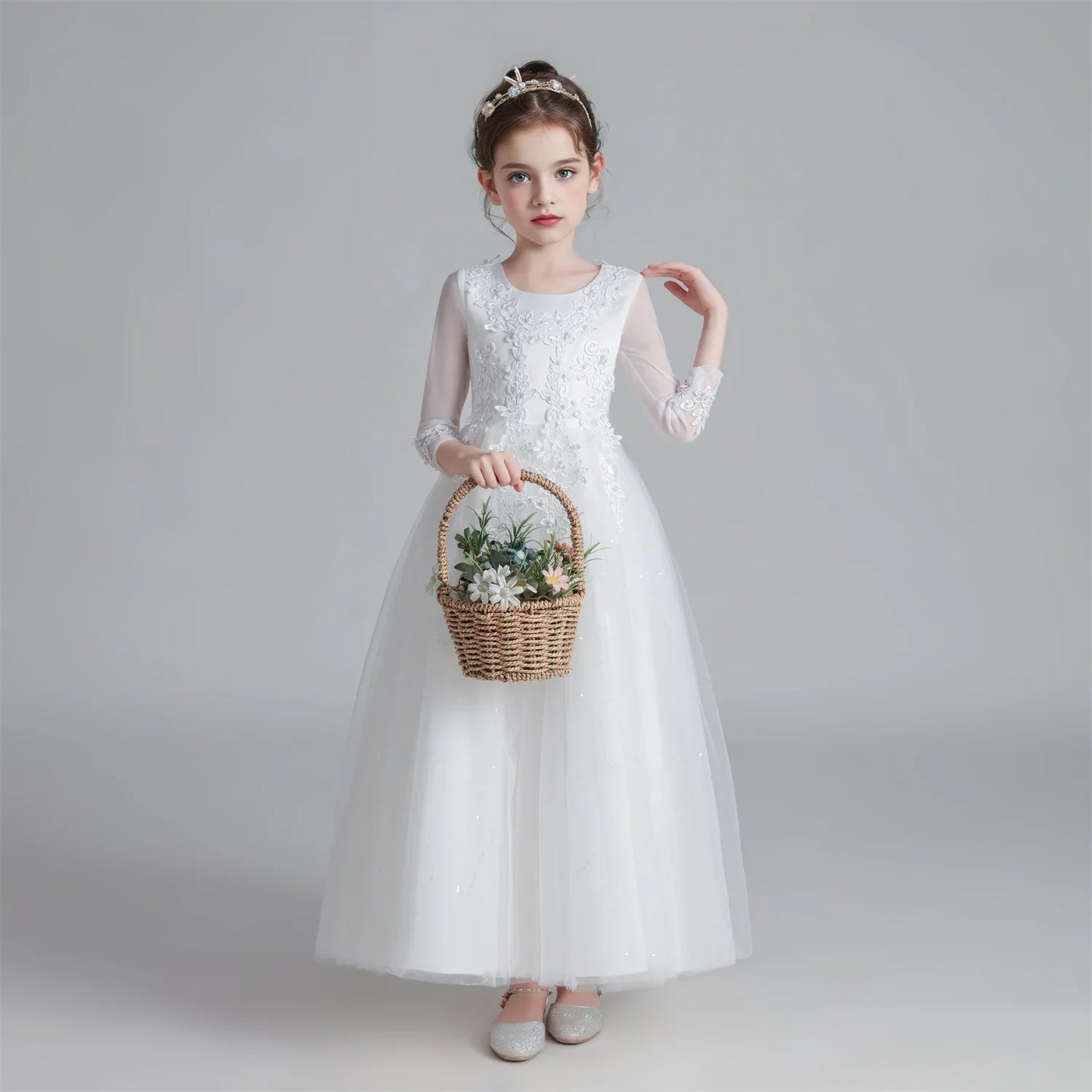 Princess Dress Girls' Pengpeng Yarn Spring/Summer New Long Sleeve Fashionable Children's Performance