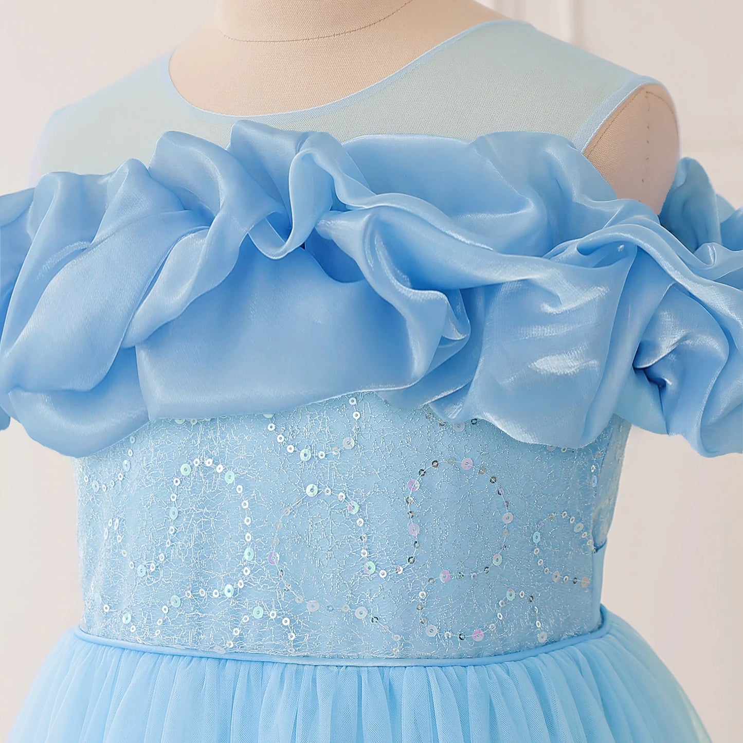 Summer Flower Bridesmaids Party Girls Dress Elegant Sequin Tulle Wedding Princess Prom Dresses for Girl Birthday Evening Costume