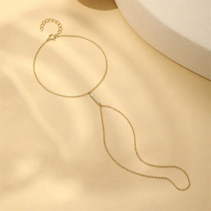 Dainty 5A Zircon Finger Ring Chain Bracelets Flower High Carbon Bracelet for Women Girl Adjustable s925 Silver Jewelry Gift