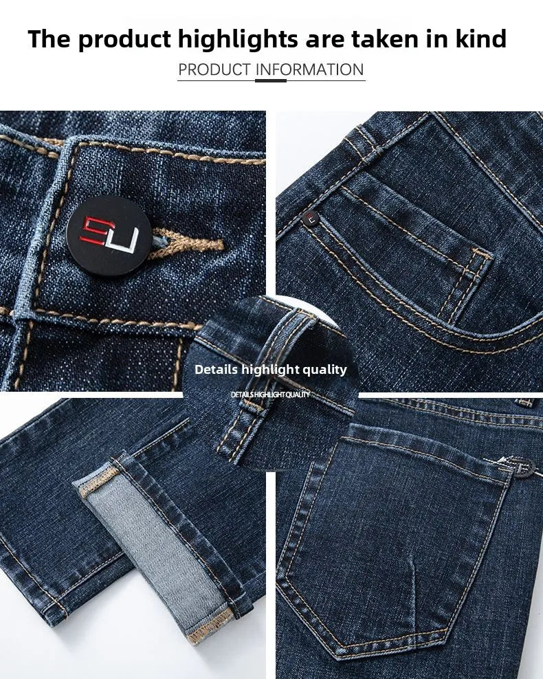 Autumn Winter High Quality Elastic Mens Jeans Cargo Slim Fit Denim Pencil Trousers Midweight Long PantsHighHigh  Jeans Man