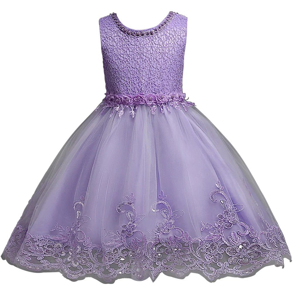 Girl Princess Dress of Korean style sleeveless beaded children's dress dress princess dress lace dress performance
