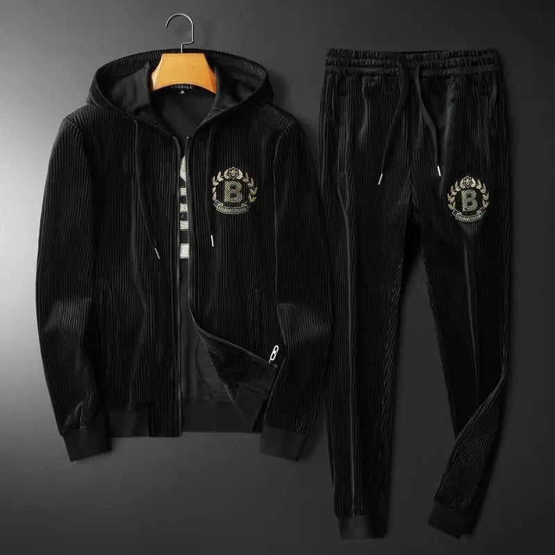 Hoodies For Men Autumn and Winter high quality Gold Velvet Thickened suit plus size Sports suit Two-piece Set pant sets