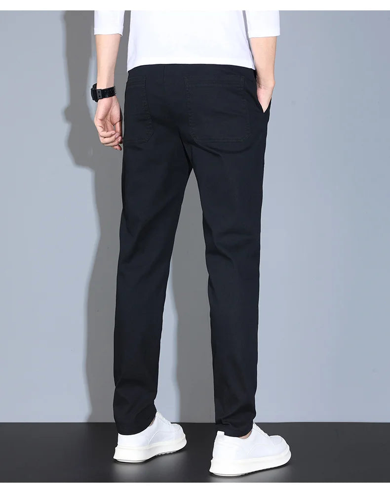 4 Colors Male Casual Pants Spring Summer Thin Cotton Slim Elastic Comfortable Business Trousers Korean Trendy Men Clothes