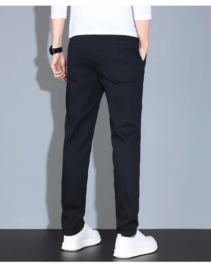 4 Colors Male Casual Pants Spring Summer Thin Cotton Slim Elastic Comfortable Business Trousers Korean Trendy Men Clothes
