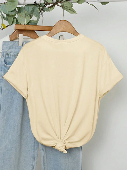 Summer American Retro Y2k Marine Animal Conch Bow Pattern T-shirt Women's Loose Round Neck Street Clothing Half-sleeved Top