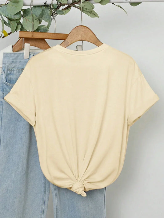 Summer American Retro Y2k Marine Animal Conch Bow Pattern T-shirt Women's Loose Round Neck Street Clothing Half-sleeved Top