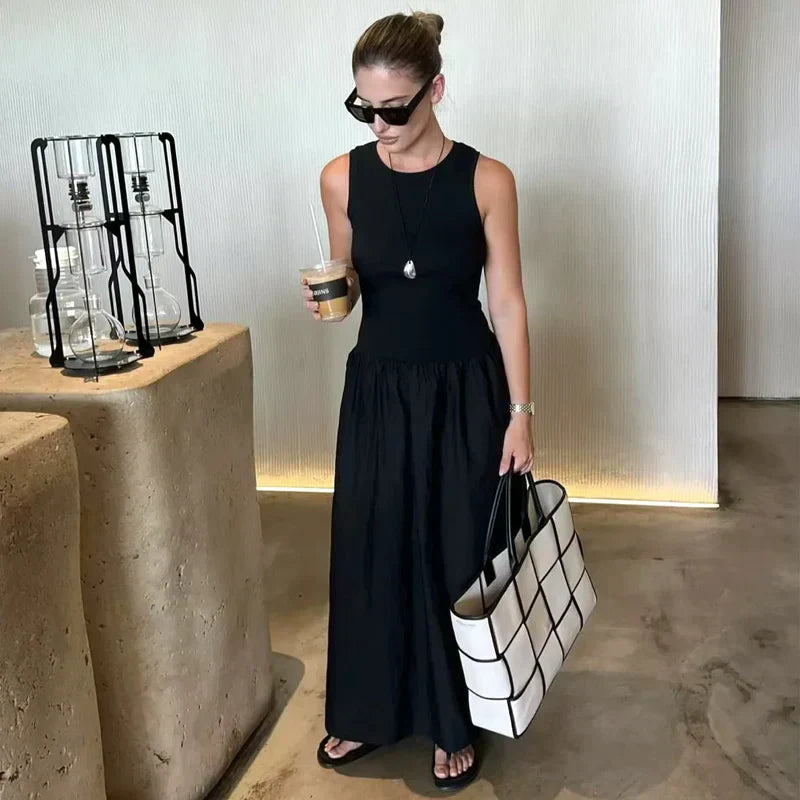 Women's Black Long Dresses 2025 Spring Sleeveless Elegant Dresses Fashion Casual Vintage Party Khaki Dresses Vestidos