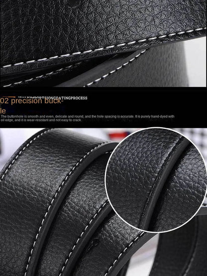 2024 New Temperament Business Men's Belt Letter Metal Button Head Versatile Decorative Jeans Dress Business Men's Belt