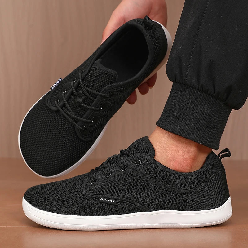 Sapatos Masculinos Tênis Bico Largo Descalço Casual Ampla Forma Moda Lona Preto Sapatos De Prancha Plana Malha Respirável Sapatos Masculinos