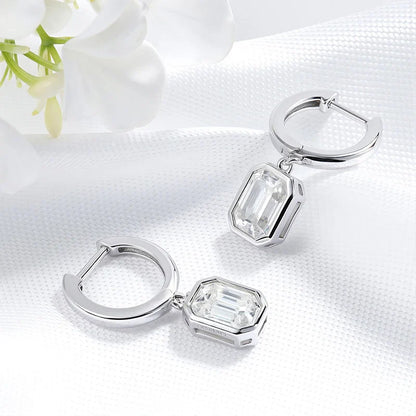 1CT 2CT Certified Moissanite Drop Earrings for Women Emerald Cut Classic Gift for Her 100% 925 Sterling Silver Plated 18K