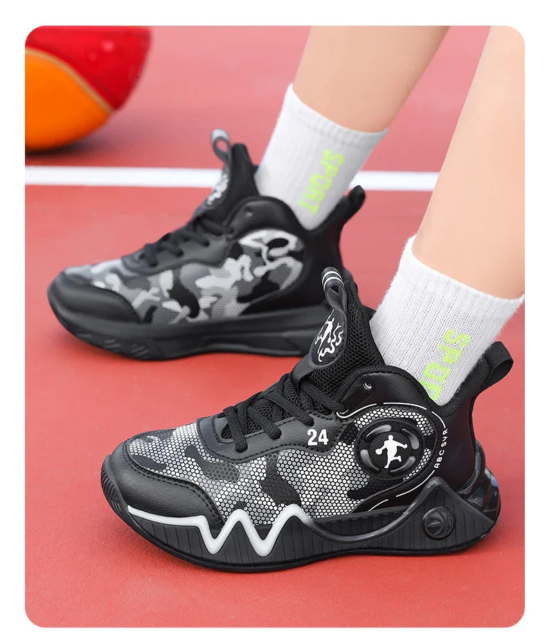 Kids Basketball Shoes Ankle Support Sneakers Tactical Boots Breathable Boys Girls Sports Shoes Shock-absorbing Athletic Shoes