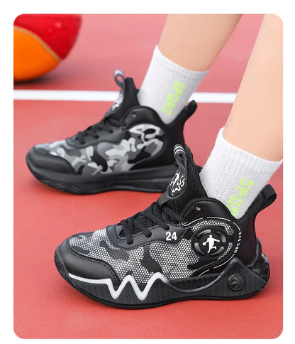 Kids Basketball Shoes Ankle Support Sneakers Tactical Boots Breathable Boys Girls Sports Shoes Shock-absorbing Athletic Shoes