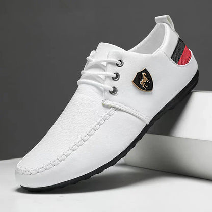Men's loafers, featuring black and red accents - low-top lace-up design, breathable fabric lining and durable PVC sole, suitable
