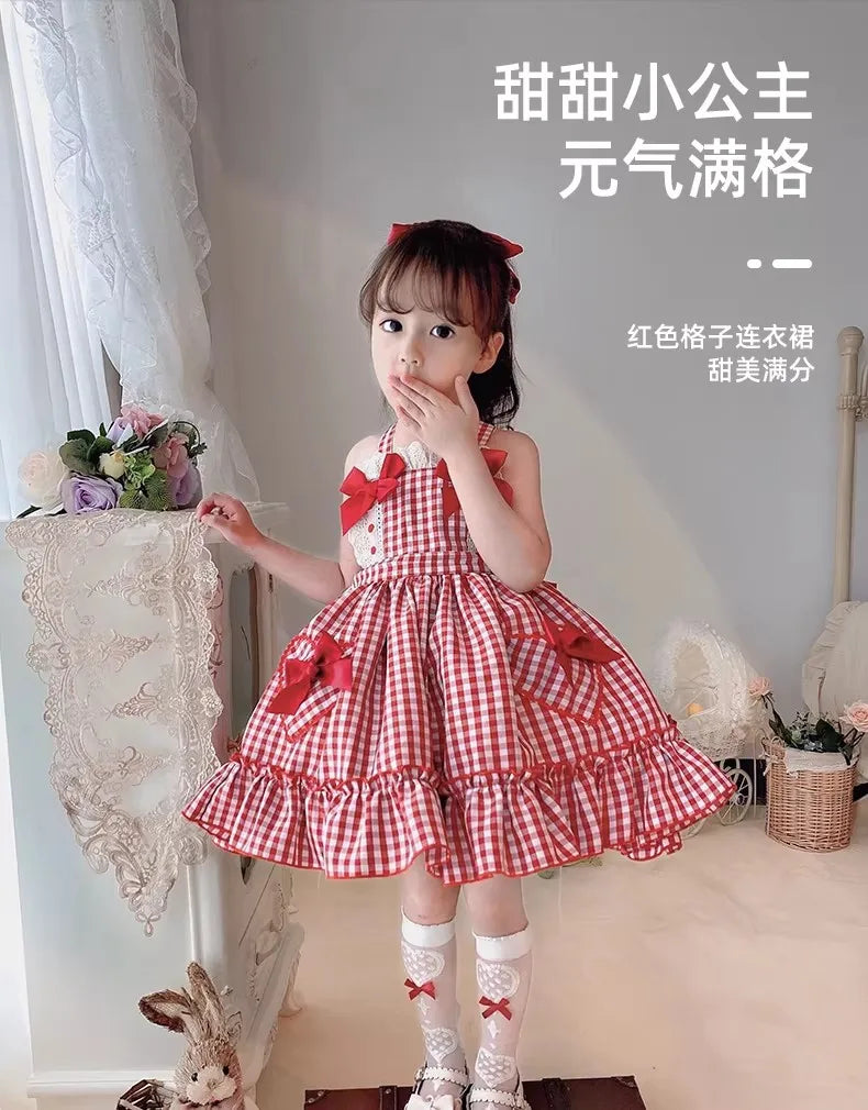 Girls' Lolita Dress, Summer Style, Stylish Plaid Princess Dress for Children, Baby Girl Summer Backless Suspender Dress