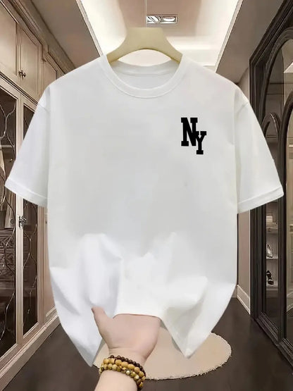 Mens Summer Short-sleeved T-shirt with A New York Pattern and A Casual Round-neck Design Suitable for Trendy Casual Outfits