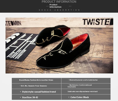 Frosted embroidered beanie shoes men's leather Korean version all match pointed leather shoes men's personality casual shoes