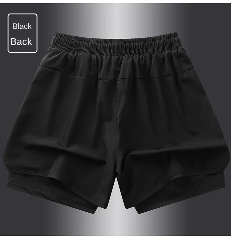 Fake two pieces of summer sports shorts, men's and women's quick drying three point running training itness lining American b