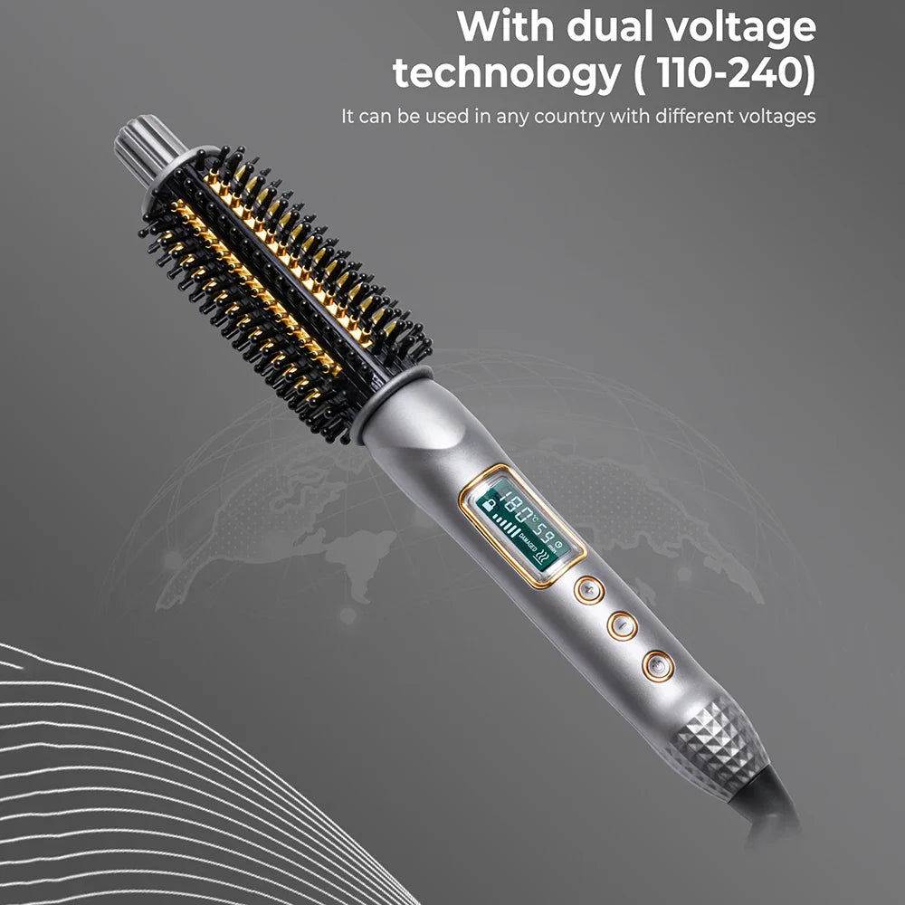 32mm Curling Iron Brush Ceramic Ionic Hair Curler Straightener Anti-Scald Volumizing Hair Iron Heated Brush Electric Hot Comb