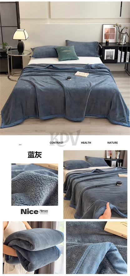 Double Layer Solid Color Milk Velvet Blanket Autumn Winter Thicken Warm Plush Blanket for Bed Sofa Single Double Thick Bed Sheet