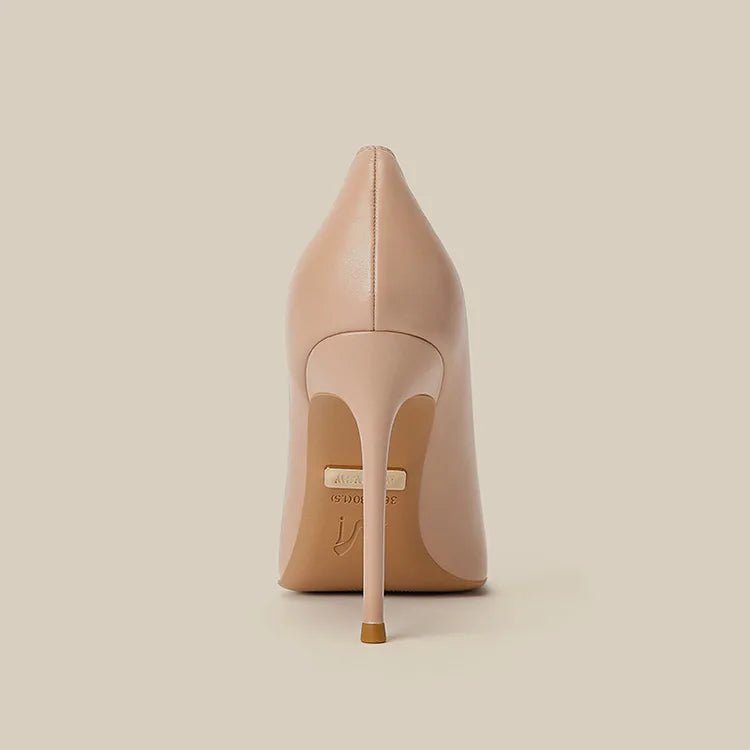 Soft leather high heels for women slim heels with pointed tips new spring and autumn versatile nude professional single shoes