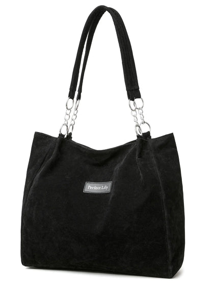 European American Autumn Winter Large Capacity Suede Women's Bag, Vintage Handbags Women Shoulder Bag, Retro Faux Suede Tote Bag