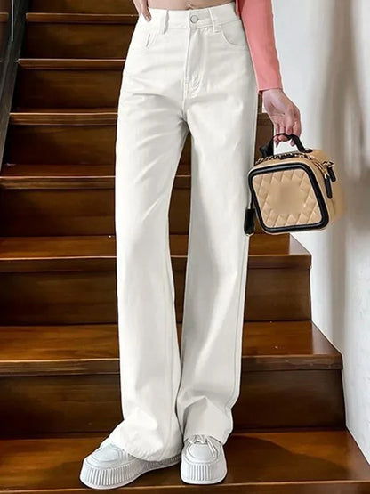 Women Spring High Waist Loose Denim Wide Leg Jeans