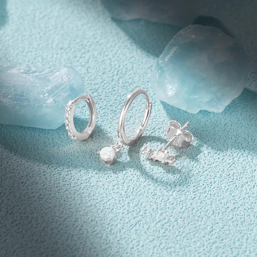 925 Sterling Silver 3PCS DIY Hoop Earring With Piercing Stud Earring Set Women Men Party Wedding Jewelry Set pendientes 925